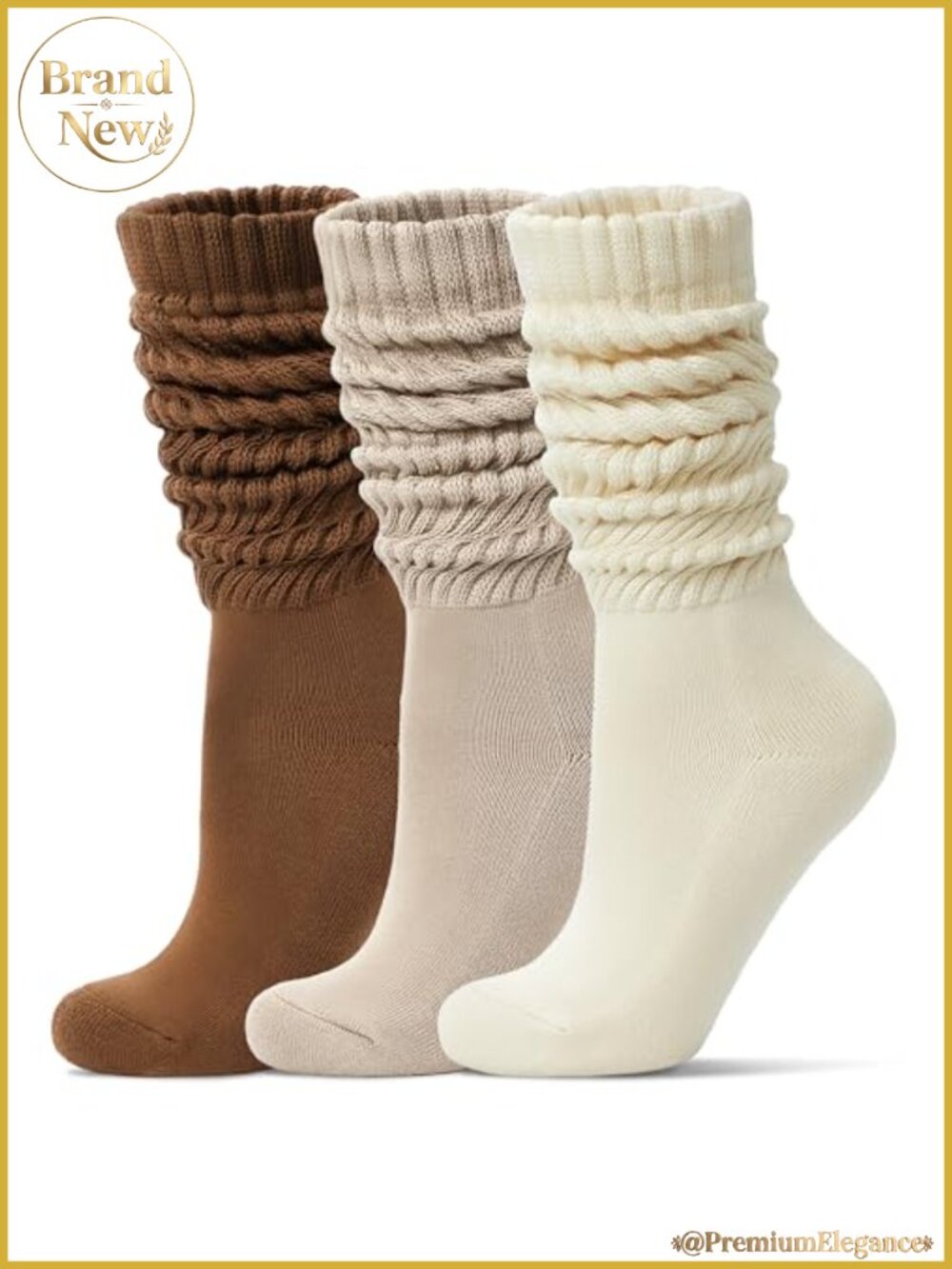 Women's Slouch Socks Cotton Blend Knee-High Boot Scrunch Socks 3 Pairs